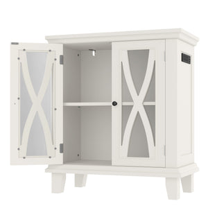 English Elm 20 Gallon Fish Tank Stand with Built-In Power Outlets & USB, Farmhouse Style Aquarium Cabinet with Adjustable Shelves and Heavy-Duty 298lb Tabletop Capacity Beige N704P350196A