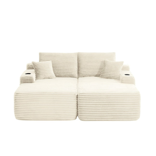 English Elm New1-69" Cloud Sectional Plush Fabric Double Chaise Sofa Deep Seat Modern Lounge W3975P490768