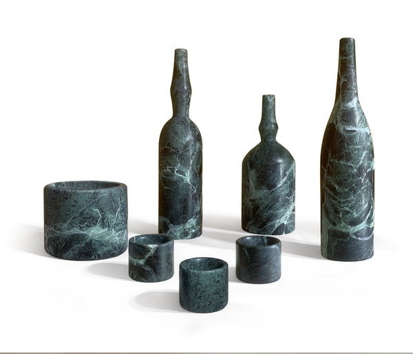 English Elm Diamond Green marble 7-piece luxury living room accessory set — genuine natural stone vases & holders W1696P262947