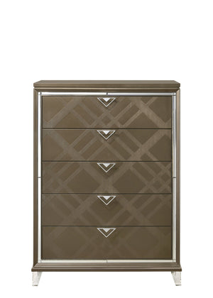 English Elm Skylar Mirrored Beveled 6-Drawer Dresser with Embossed Fronts, Acrylic Legs & Smooth Metal Glides Champagne 55 L x 20 W x 41 H B2726P261237