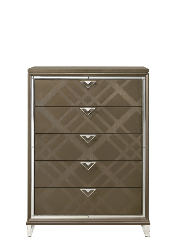 English Elm Skylar Mirrored Beveled 6-Drawer Dresser with Embossed Fronts, Acrylic Legs & Smooth Metal Glides Champagne 55 L x 20 W x 41 H B2726P261237