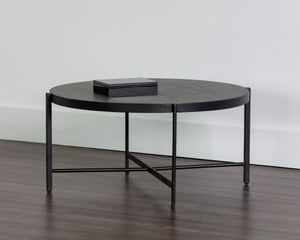 Sunpan Willem Coffee Table - Stylish Round Design with Matte Black Frame and Alluring Tempered Glass Top Medium - 31.5W x 31.5D x 15H