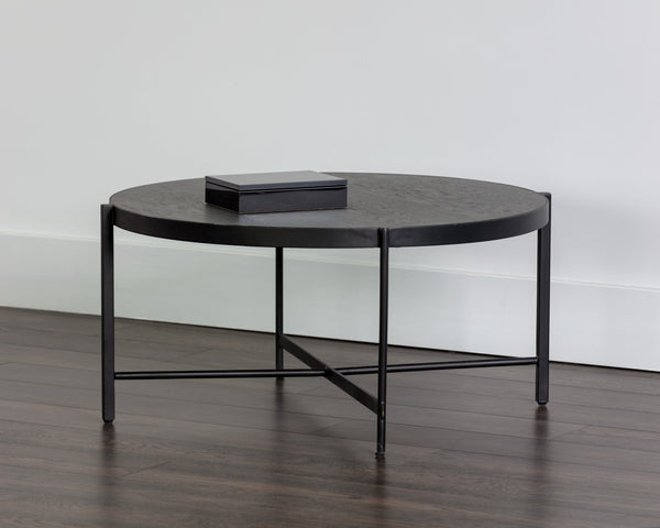 Sunpan Willem Coffee Table - Stylish Round Design with Matte Black Frame and Alluring Tempered Glass Top Medium - 31.5W x 31.5D x 15H