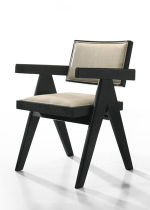 English Elm Jacopo Solid Wood Dining Arm Chairs with Beige Upholstered Seat for Modern B2749P413300