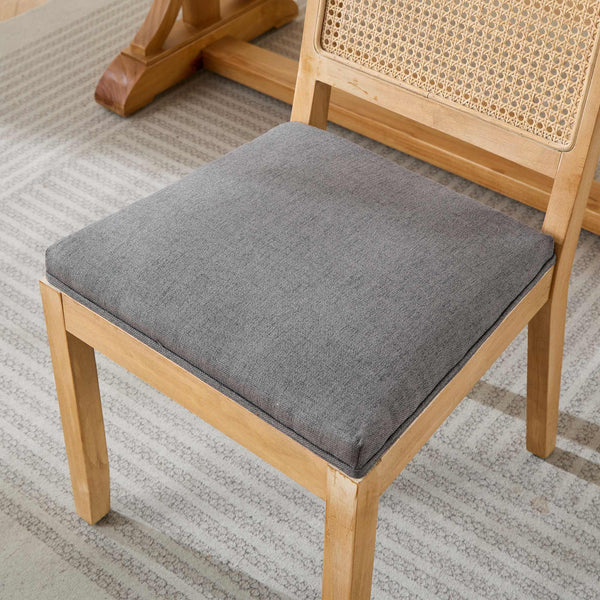 English Elm Farmhouse Rattan Dining Chairs Set of 2 with Linen Upholstery, Cane Back & Solid Wood Frame, Comfortable Gray W1143P332690