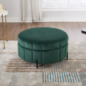 English Elm 31.5"W Velvet Storage Ottoman with Reversible Lid, Channel-Tufted Pumpkin Shape, Solid Wood Frame, 275 lb Capacity, Stylish Living Room Accent Green W3118P272636