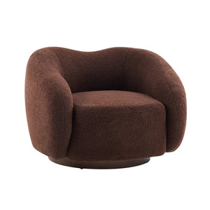 English Elm Wooden Bentwood Base Bouclé Barrel Swivel Chair for Living Room Reading Nook N776P359106D