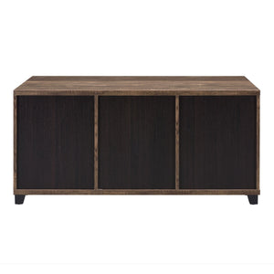 English Elm Rustic Oak and Black Coffee Table with Glass Sliding Barn Doors, Hidden Storage Compartments, 47.5" wide B062P181396