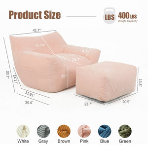 English Elm Bean Bag Chair with Armrests Shredded Foam Fill Oversized Lounge Seat for Adults Pink W5385P433248