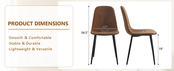 English Elm A set of 4 modern medieval restaurant cushioned side chairs with brown techno-fabric seats & black metal legs, ergonomic comfort and easy assembly (W115149079) W1151P306740