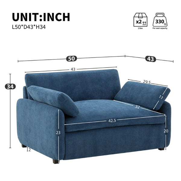 English Elm 50*43" Oversized Chenille Armchair Deep Lounge Seat Modern Minimalist Living Room Chair Blue N723S5042P