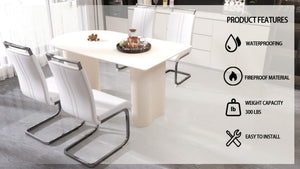 English Elm 63 Inch Cream Mdf Dining Set with Pu Chairs and Silver Metal Bases Seats Four W2189S00904