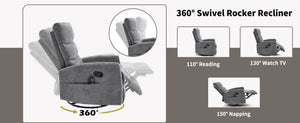 English Elm Heat Massage Rocker Swivel Recliner with 8 Vibrating Nodes Plush Fabric Lounge Chair W3224P322251