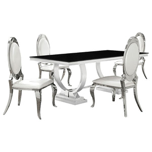 English Elm Sharli Modern Glam 5-Piece Dining Set With Cream Upholstery & Chrome Accents For Stylish Dining B062S01036-GIGA