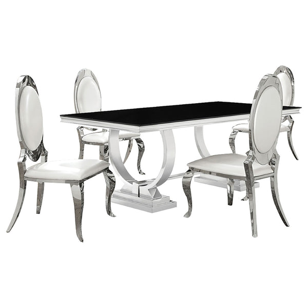 English Elm Sharli Modern Glam 5-Piece Dining Set With Cream Upholstery & Chrome Accents For Stylish Dining B062S01036-GIGA