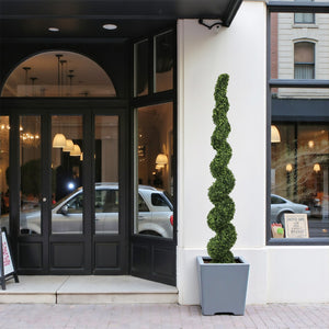English Elm 7ft Spiral Faux Boxwood Topiary Uv Resistant Artificial Tree for Patio Entryway Decor W2945P389452