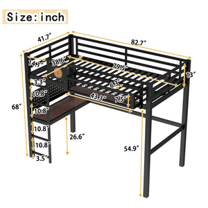 English Elm Twin Xl Solid Pine Loft Bed with Built-in Led Lighting and Storage Shelves W1580S00374
