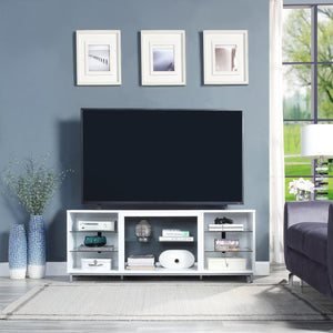 English Elm Brighton 60" TV Stand with 7 Shelves & Tempered Glass Dividers, Cable Management, Sleek Design White B365P398322