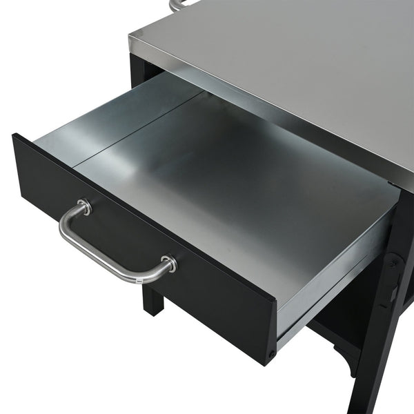 English Elm Outdoor Bbq Prep Cart Rolling Stainless Steel Grill Station with Foldable Work Surface Black N719P407403B