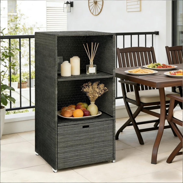 English Elm Outdoor Wicker Towel Rack Two Shelf Pe Rattan Poolside Storage for Patio or Bath Dark Brown T3971P486658