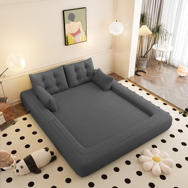English Elm Human 78.7" Multi-Functional Foldable Sofa Bed – 3-in-1 Teddy Foam Sleeper, Removable Cushions, 2-Seater Guest Lounge Grey W1885P277277