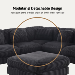 English Elm Lianne Modular Corduroy Sectional with Ottoman Channel Tufted Lounge Sofa B2749S00042