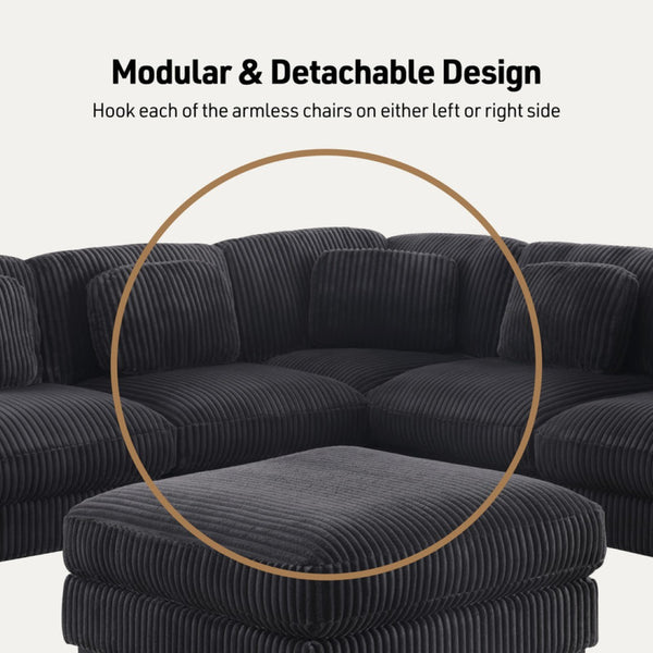 English Elm Lianne Modular Corduroy Sectional with Ottoman Channel Tufted Lounge Sofa B2749S00042