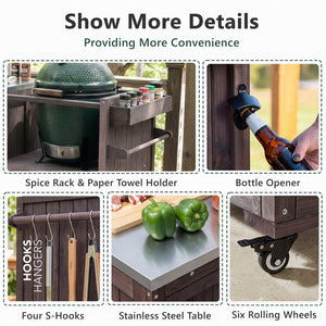 English Elm K&k 80.5 Inch Outdoor Kitchen Island Solid Fir Wood Stainless Steel Grill Cart Station Brown N707P392140Z