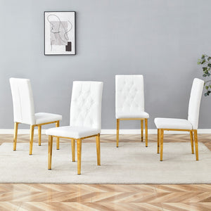 English Elm 4 white dining chairs set with gold legs, quilted PU, stud detailing, armless modern vintage style, easy assembly W1151131992