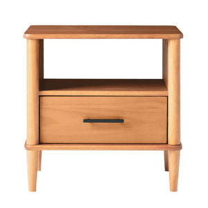English Elm Walker Edison - Transitional Solid Pine Spindle Nightstand with Drawer and Open Cubby, Minimalist Handles, Low-Profile Caramel 26 L x 18.75 W x 5.5 H B185P168938