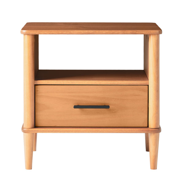 English Elm Walker Edison - Transitional Solid Pine Spindle Nightstand with Drawer and Open Cubby, Minimalist Handles, Low-Profile Caramel 26 L x 18.75 W x 5.5 H B185P168938