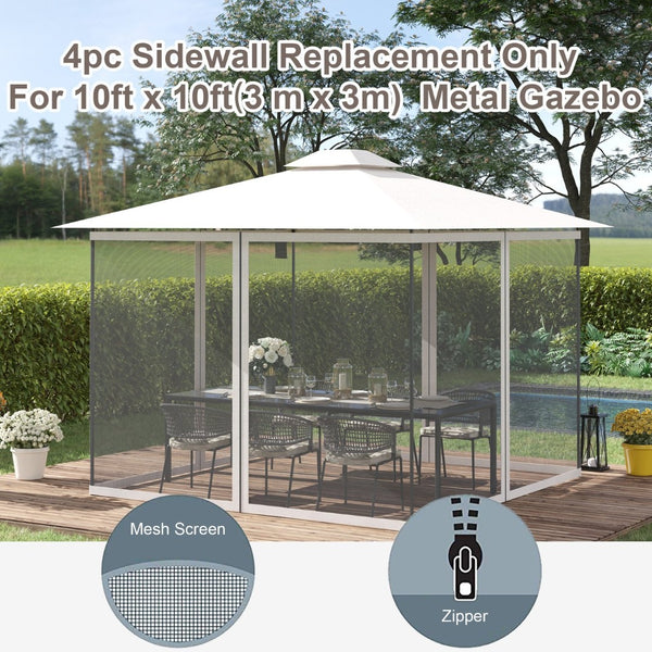 English Elm Outsunny 10' X 10' Replacement Mesh Sidewall Panels With Zippers For Gazebos, Easy Installation, White W2225P217254-GIGA
