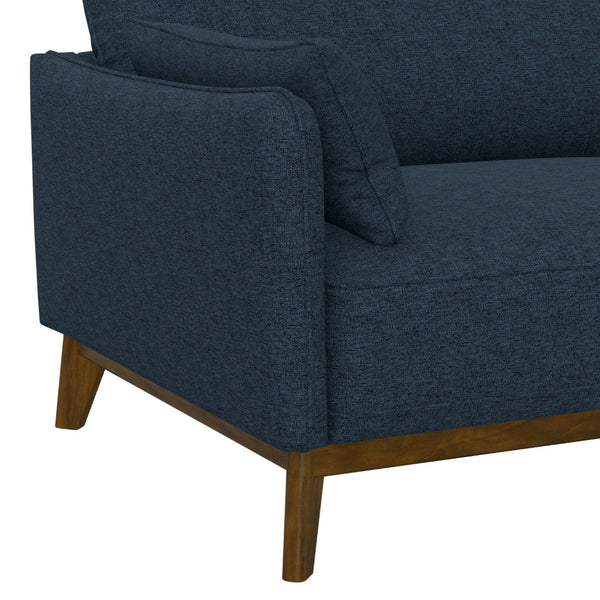 English Elm Blue Textured Fabric Mid-century Modern Loveseat with Flared Wood Legs for Living Room B361P494964