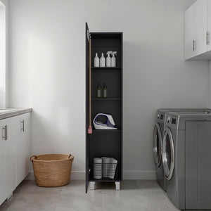 English Elm Vintro Tall Single Door Storage Cabinet with Metal Legs and Four Interior Shelves Black B070P487580