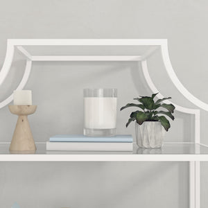 English Elm Bookcase, Elegant White Design With 5 Tempered Glass Shelves For Stylish Storage And Display B356P367938
