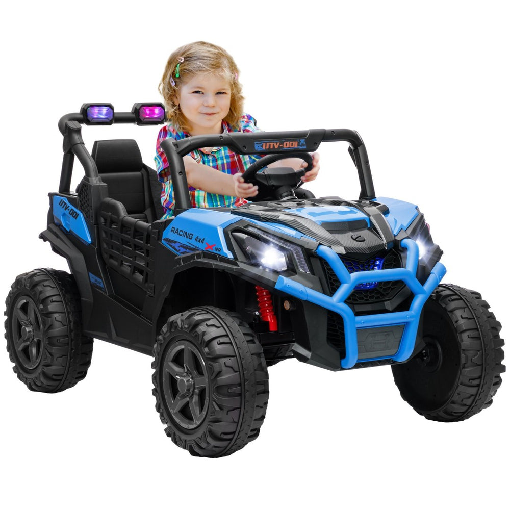 English Elm Qaba 24v Two Seat Kids Ride on Car with Dual Motors Spring Suspension Remote Blue W2225P249873
