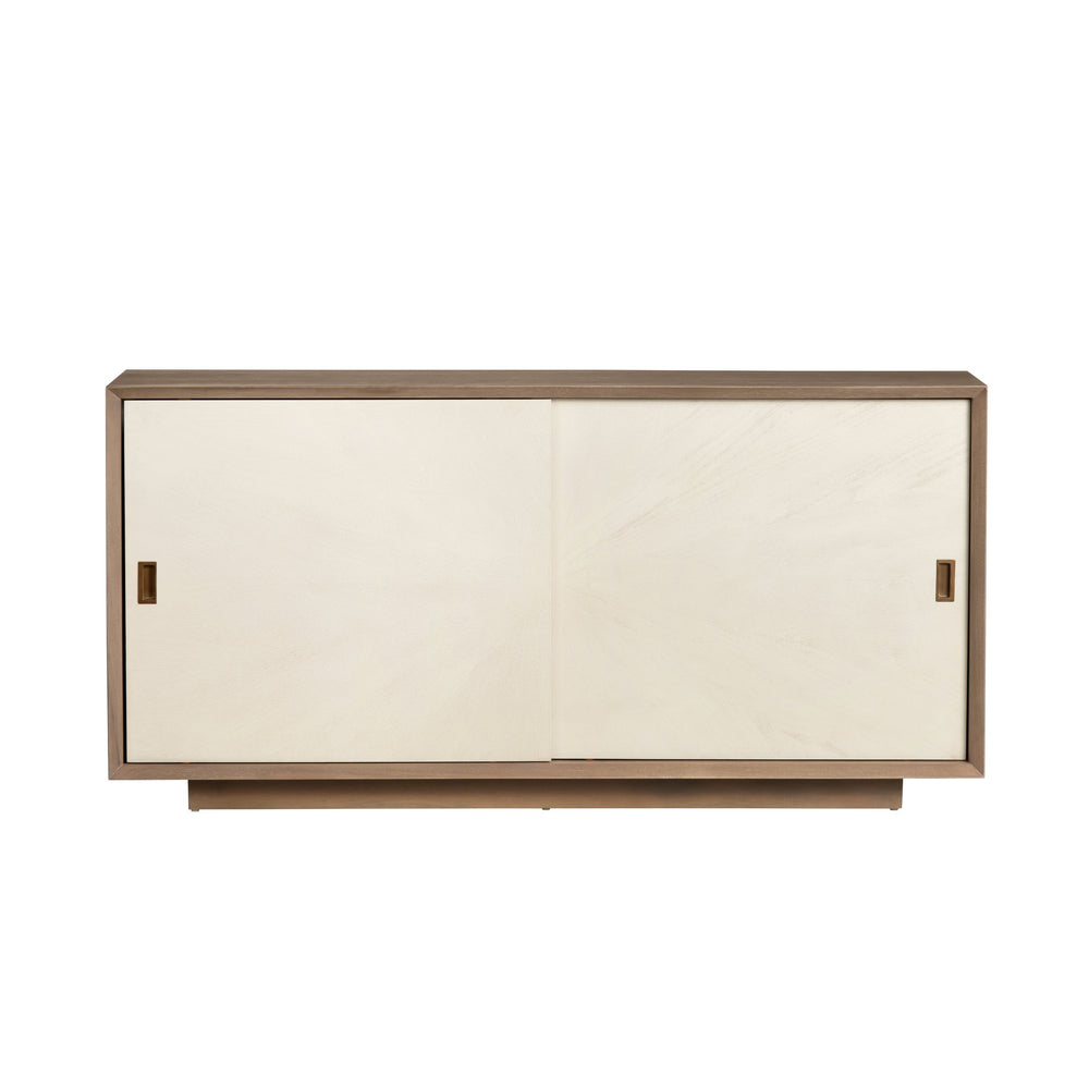 Crestview Collection Rustic 4 Door Media Credenza - Elegant Bayur Wood Sideboard With Cream Doors & Cord Management Brown Solid Wood Cvfdr1049