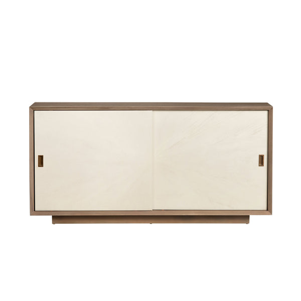 Crestview Collection Rustic 4 Door Media Credenza - Elegant Bayur Wood Sideboard With Cream Doors & Cord Management Brown Solid Wood Cvfdr1049