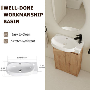 English Elm 23" Freestanding Bathroom Vanity with Ceramic Vessel Sink, Soft-Close Doors, Adjustable Shelf Storage Imitative Oak W999P206106