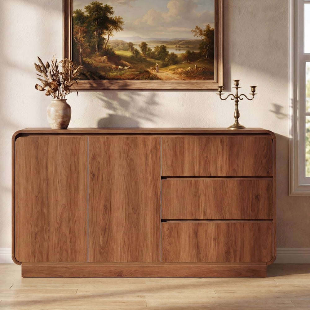 English Elm Modern White Sideboard with Soft Close Drawers and Doors for Dining or Living Rooms N779P373190L_N779P373191L