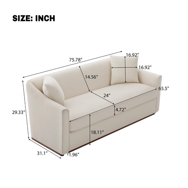 English Elm Modern Chenille Three Seater Sofa with Rubberwood Base and Wrap Around Arms for Living Room Beige N763S000110A