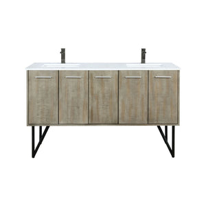 English Elm Rustic Acacia Double Bath Vanity 60" Wide With White Quartz Top & Gun Metal Faucet For Modern Style B2731P259631-GIGA