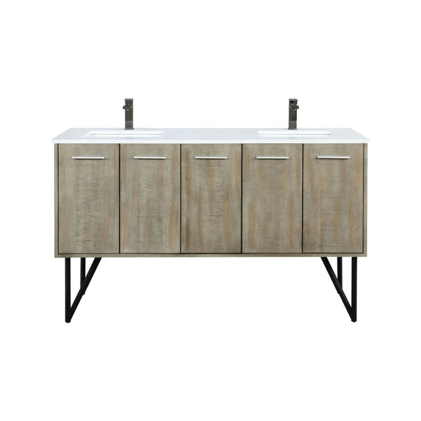 English Elm Rustic Acacia Double Bath Vanity 60" Wide With White Quartz Top & Gun Metal Faucet For Modern Style B2731P259631-GIGA