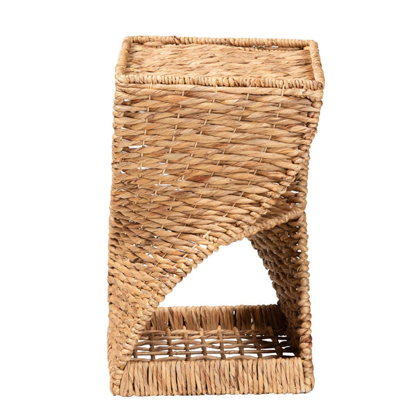 English Elm Bohemian Grasscloth Wrapped Hourglass Side Table with Sculptural Hexagonal Top B2750P467702