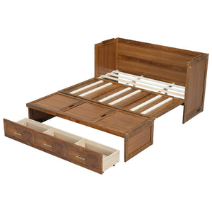 English Elm Queen Murphy Cabinet Bed Pine Wood Geometric Panels Usb Charging Guest Room Storage W504S00303