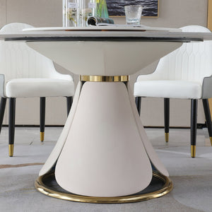 English Elm 59.05"modern Sintered Stone Round Dining Table Lazy Susan Pedestal Seats 8 W509S00180