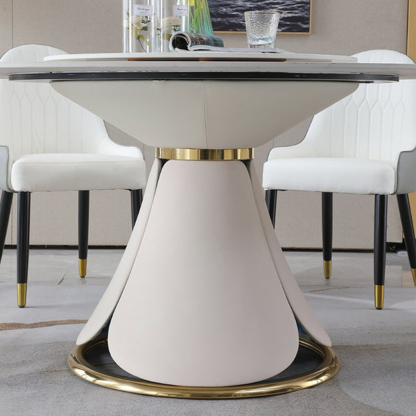 English Elm 59.05"modern Sintered Stone Round Dining Table Lazy Susan Pedestal Seats 8 W509S00180
