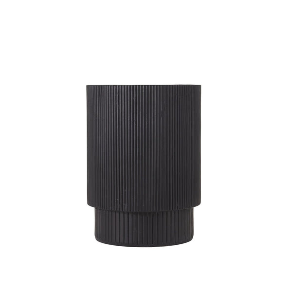 English Elm Handmade Mgo Ribbed Cylinder Side Table Black Concrete Finish Indoor Outdoor Use N772P261960B