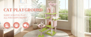 English Elm 71 Inch Floral Cat Tower with Condo Hammock Sisal Posts and Plush Perches for Large Breeds Pink W243P326627