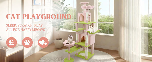 English Elm 71 Inch Floral Cat Tower with Condo Hammock Sisal Posts and Plush Perches for Large Breeds Pink W243P326627